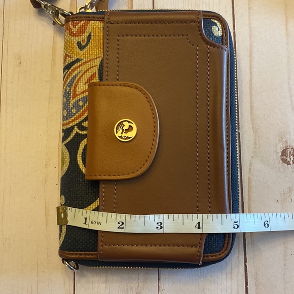 SPARTINA 449 Elfrida Navy Orange Paisley Linen Leather Wristlet - Picture 9 of 9